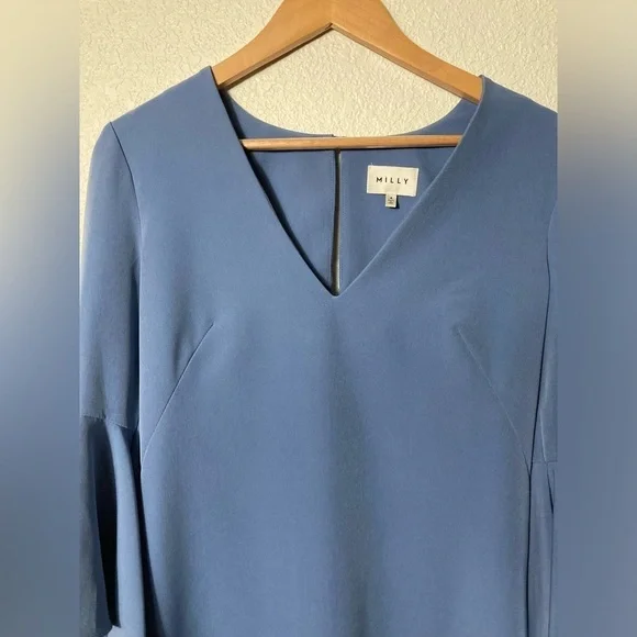 MILLY Nicole shift flared sleeves V neck size 4 dusty blue - Picture 5 of 13
